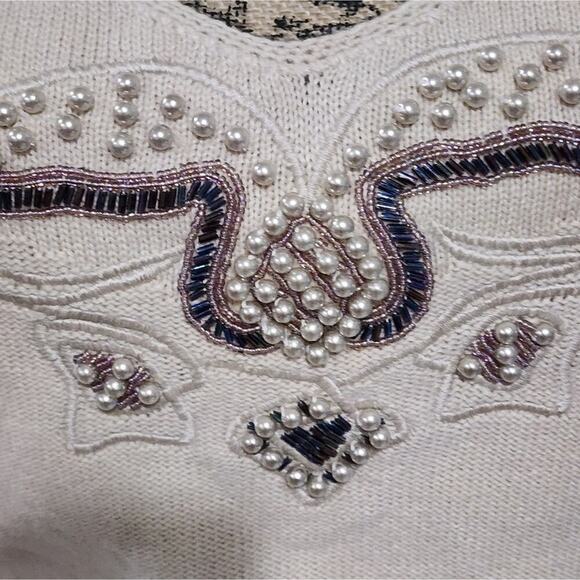 MARC D'ALCY Wool and Silk Blend beaded and pearl embellished sweater tank size M - Picture 5 of 11